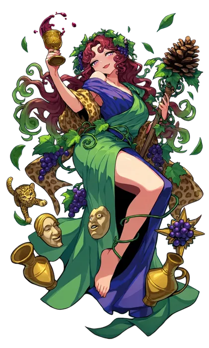 ディオニュソスのキャラクターイラスト(葡萄の蔓を操る酒神)