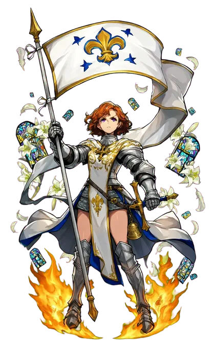 ジャンヌ・ダルクのキャラクターイラスト(炎に立つ旗の乙女)