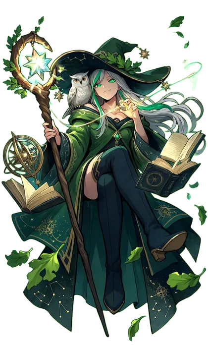 マーリンのキャラクターイラスト(星読みの森の魔術師)