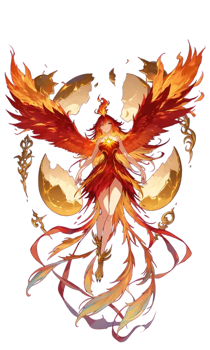 フェニックスのキャラクターイラスト(星火より蘇る不死鳥)