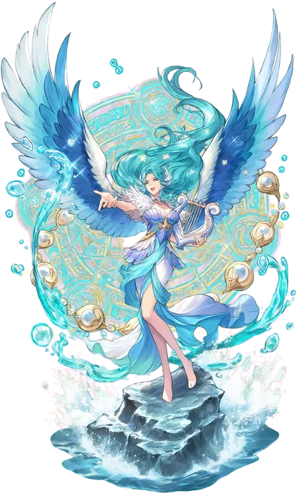 セイレーンのキャラクターイラスト(岩礁に歌う海魔)